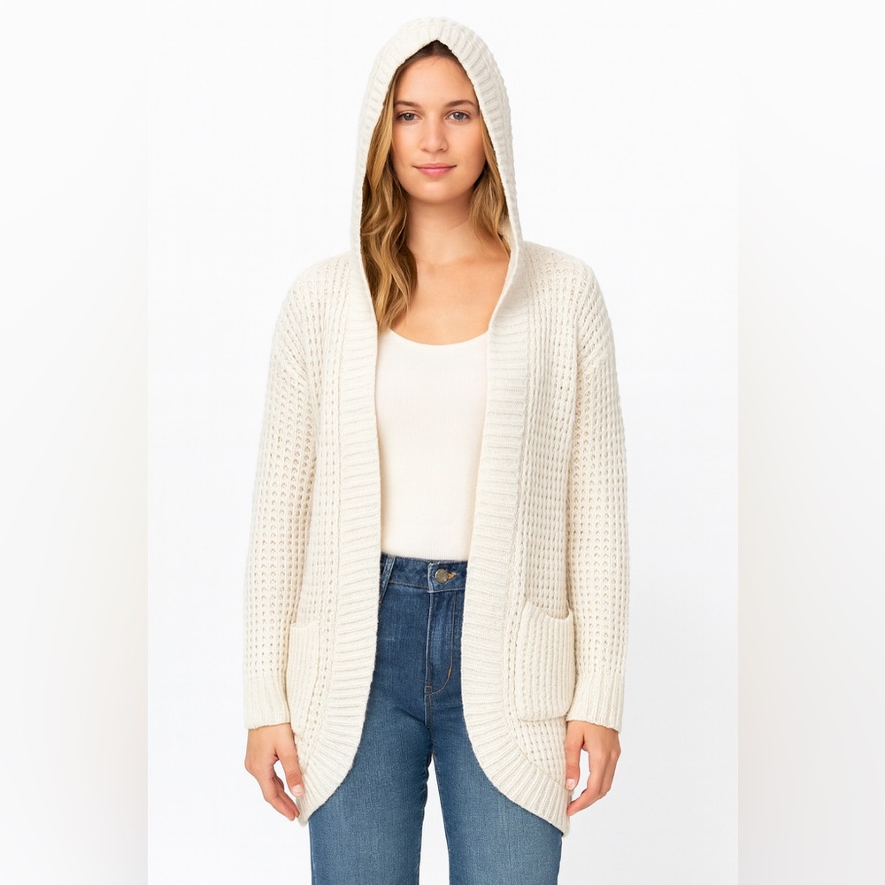 No Boundaries XXL Cream Hooded Waffle Knit Cardigan Sweater – Soft & Cozy